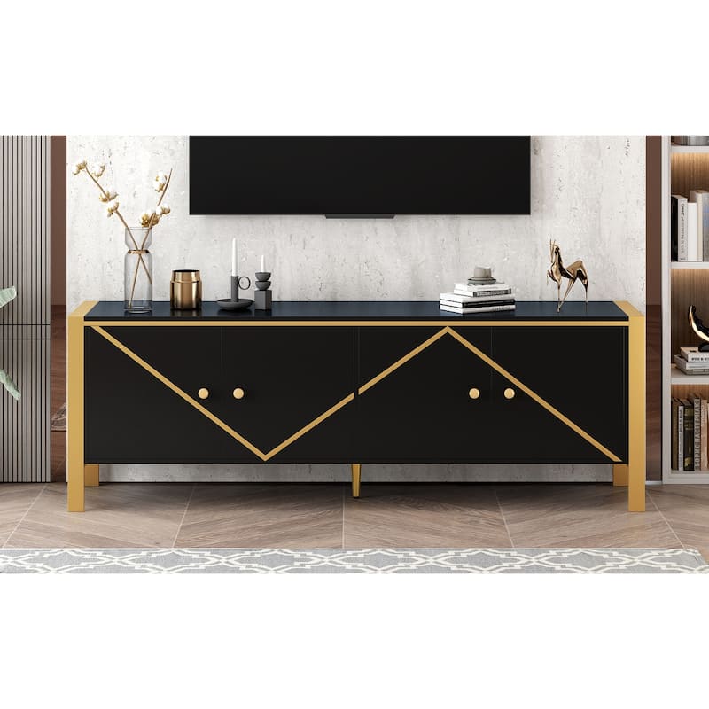 Modern Minimalist TV Stand for TV up to 75 Inches with 2 Spacious Cabinets - 70.9" D x 15.7" W x 24" H