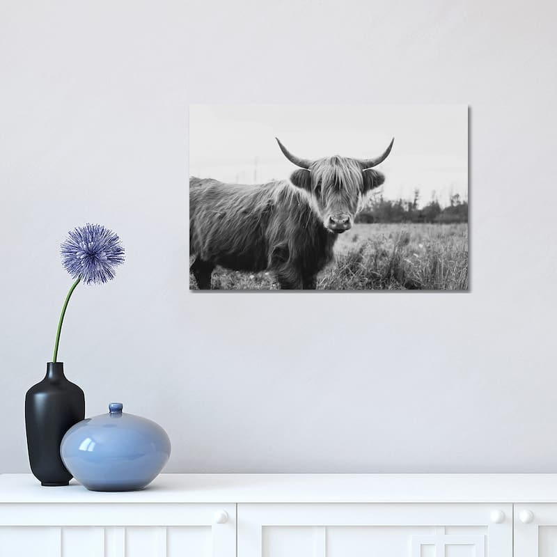 iCanvas "Furry Highland Cow Black And White" by Chelsea Victoria Canvas Print - 12x18x1.5