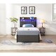 preview thumbnail 1 of 0, Twin Bed Frame, Storage Headboard with Charging Station Black+Brown+Grey