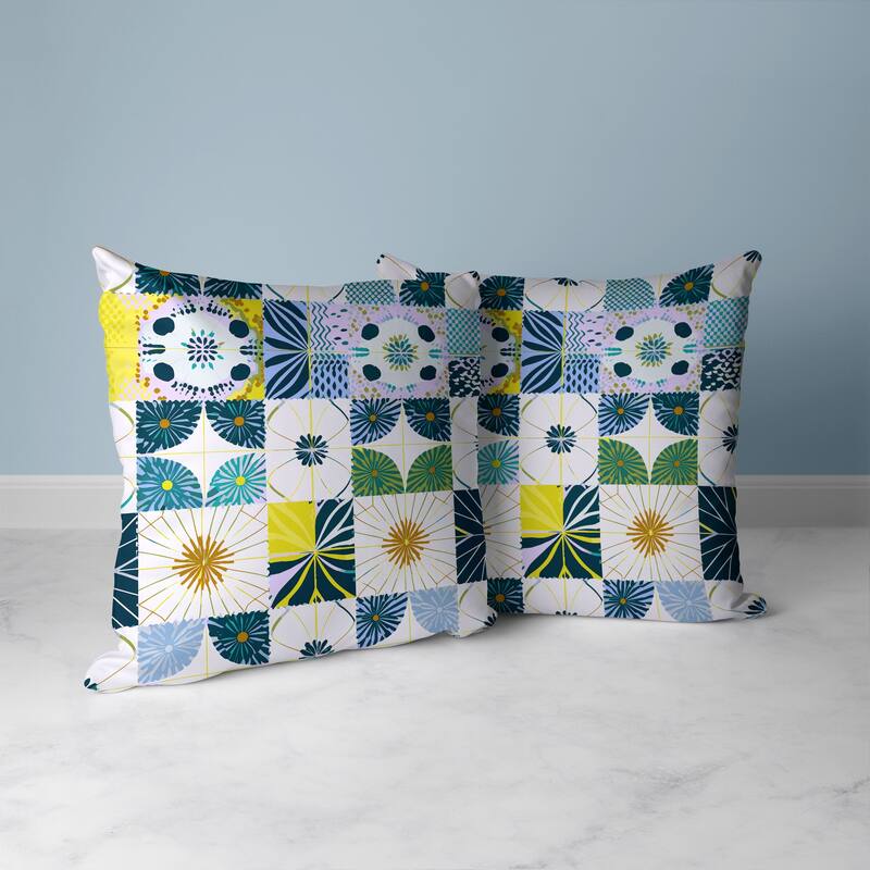 Zellige Dreamscapes Faux Suede Reversible Throw Pillow Blue and Olive