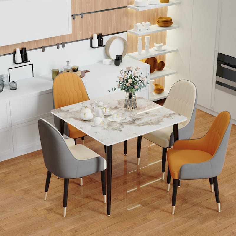 Modern Slate Kitchen Dining Table with Sintered Stone Top Metal Legs (Table Only) - 31.5x31.5x30 inch