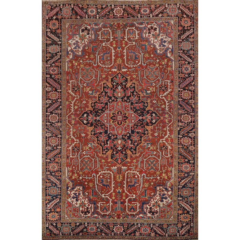 Hand Knotted Oriental 100% Wool Carpet Traditional Medallion Oranges & Rust Heriz (serapi) Area Rug - 11' 11'' X 8' 11''