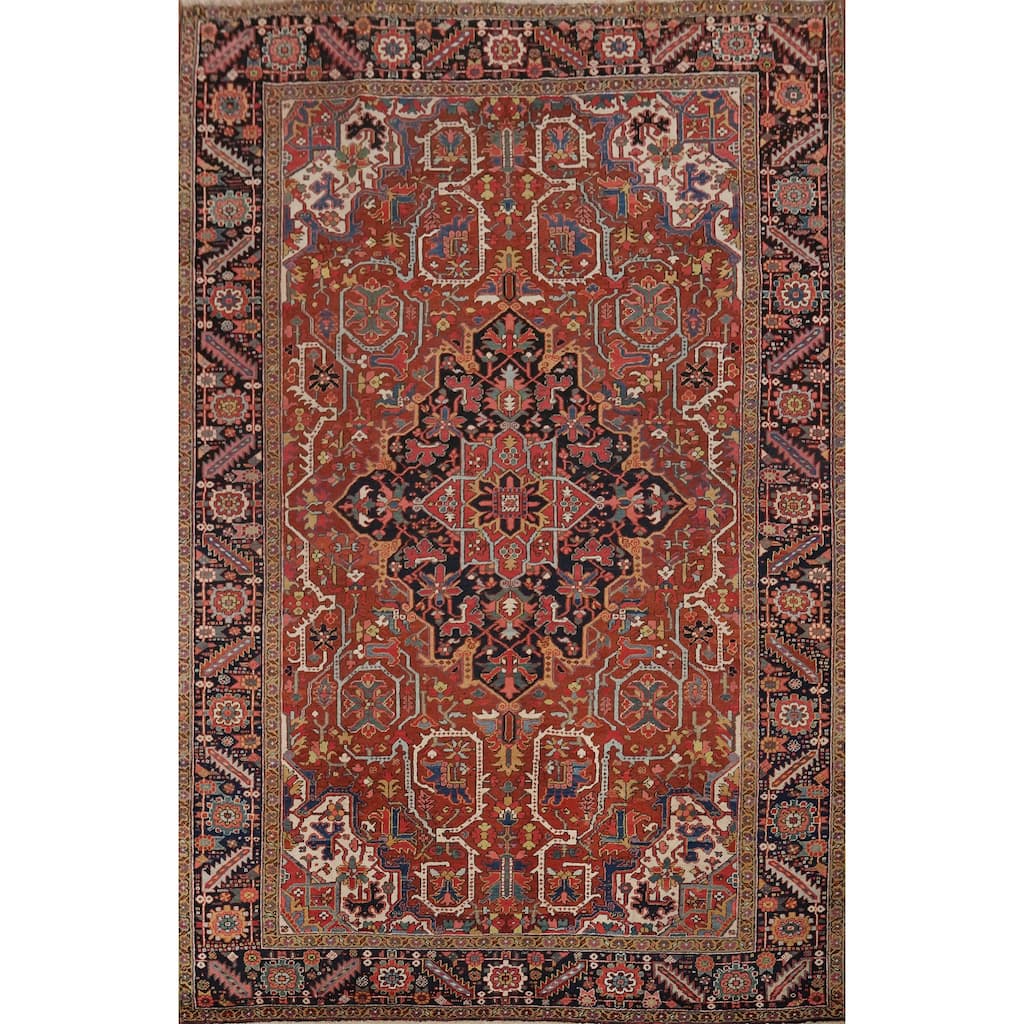 Hand Knotted Oriental 100% Wool Carpet Traditional Medallion Oranges & Rust Heriz (serapi) Area Rug - 11' 11'' X 8' 11''