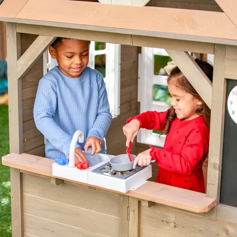 KidKraft Greystone Wooden Outdoor Playhouse with Working Doorbell