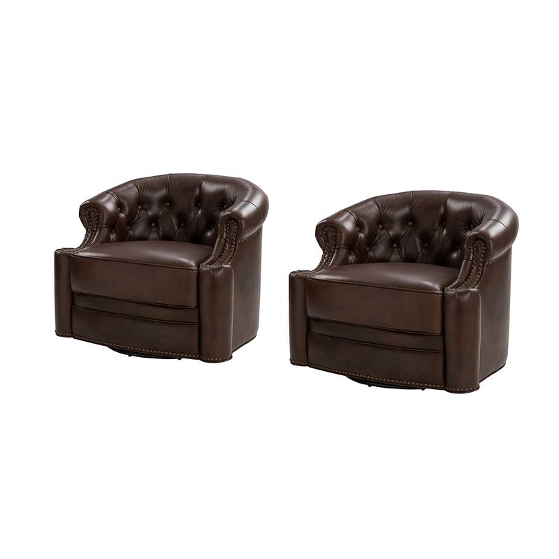 Felipe Modern Genuine Leather Swivel Chair With Tufted Back Set of 2 By HULALA HOME