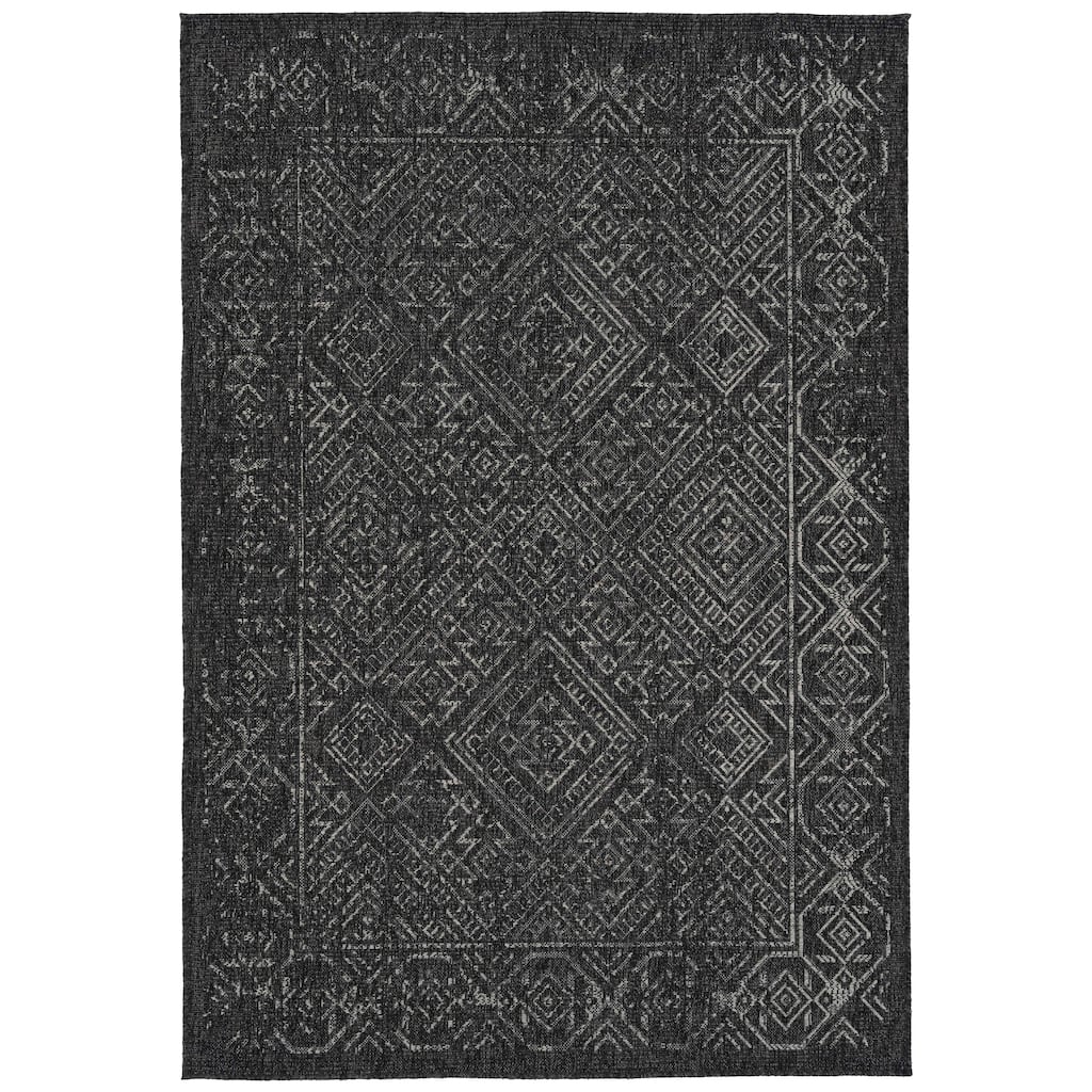 Modern Transitional Geometric Southwestern Textured High-Low Cut & Loop Rectangle Area Rug - 5.3x 7.6