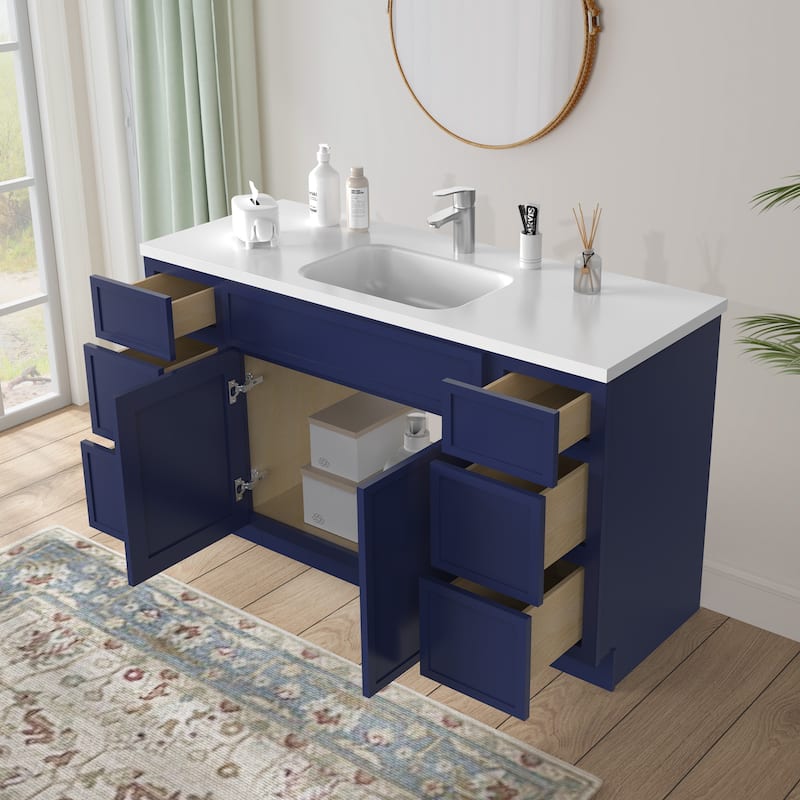 Vanity Art 60" Birch Freestanding Bathroom Vanity Cabinet without Top