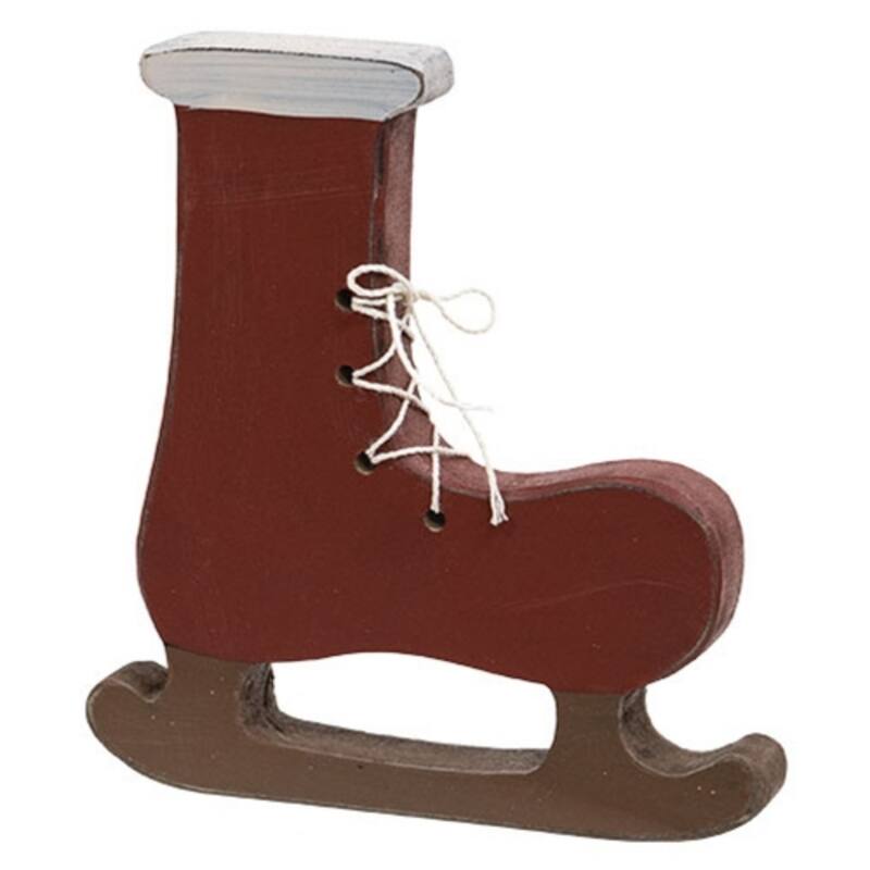 Primitive Santas Ice Skate Wooden Christmas Sitter - 5.50” x 0.75” x 6” - Brown-Red
