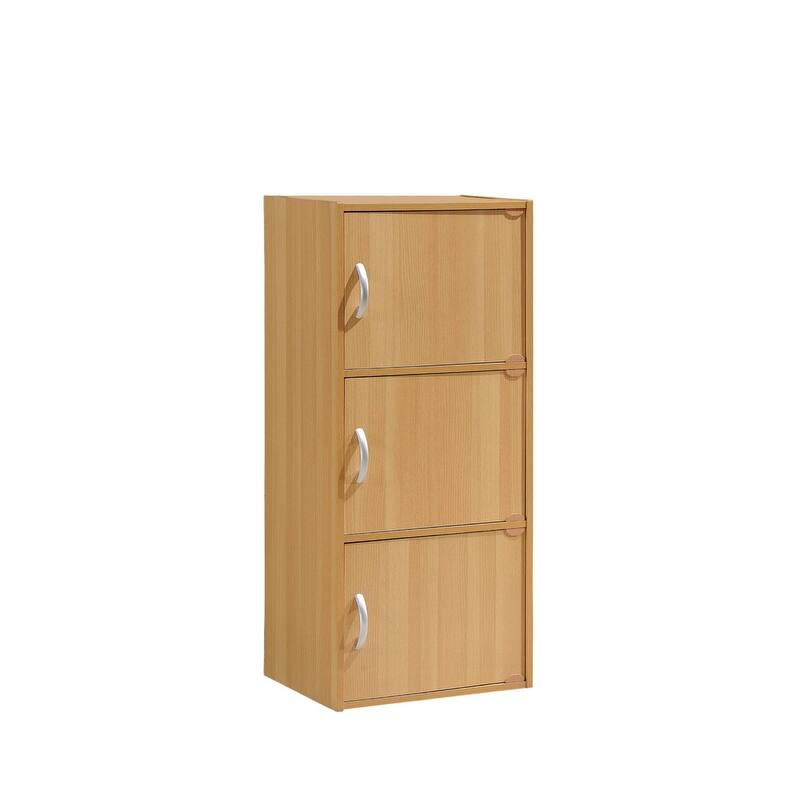 Hodedah 3-Shelf, 3-Door Bookcase - Beech