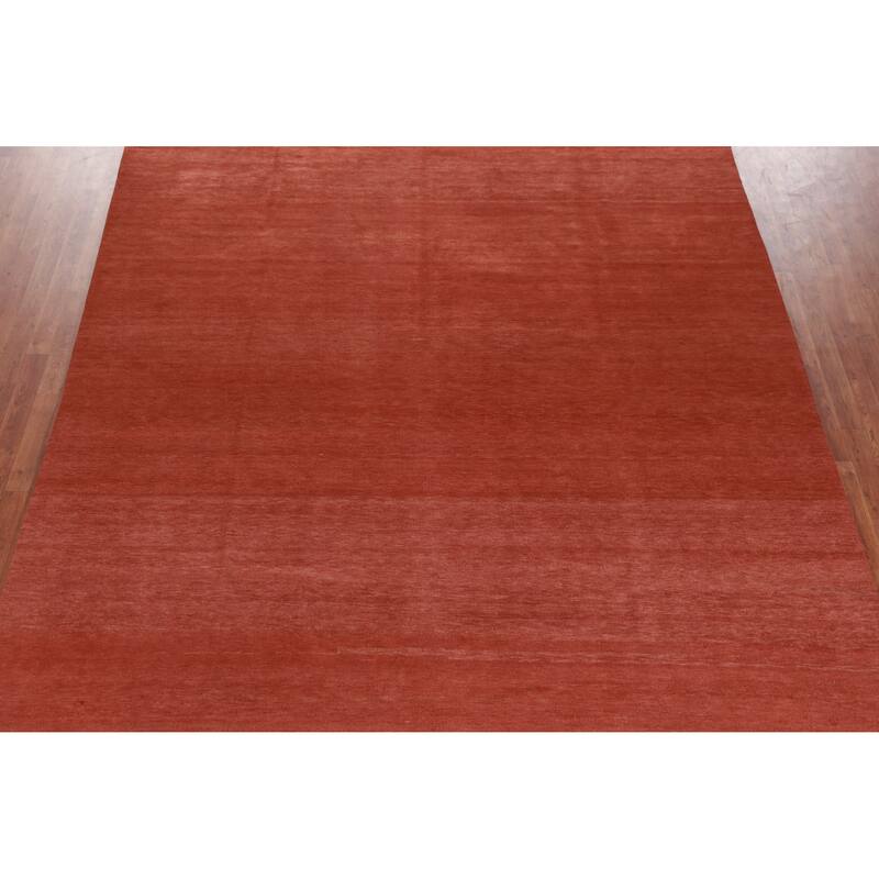 Hand Knotted Oriental 100% Wool Carpet Modern Solid Oranges & Rust Gabbeh Area Rug - 11' 10'' X 9' 1''