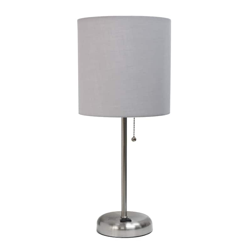 Brushed Steel Bedside Table Desk Lamp with Drum Shade - 19.5" - Silver and Gray