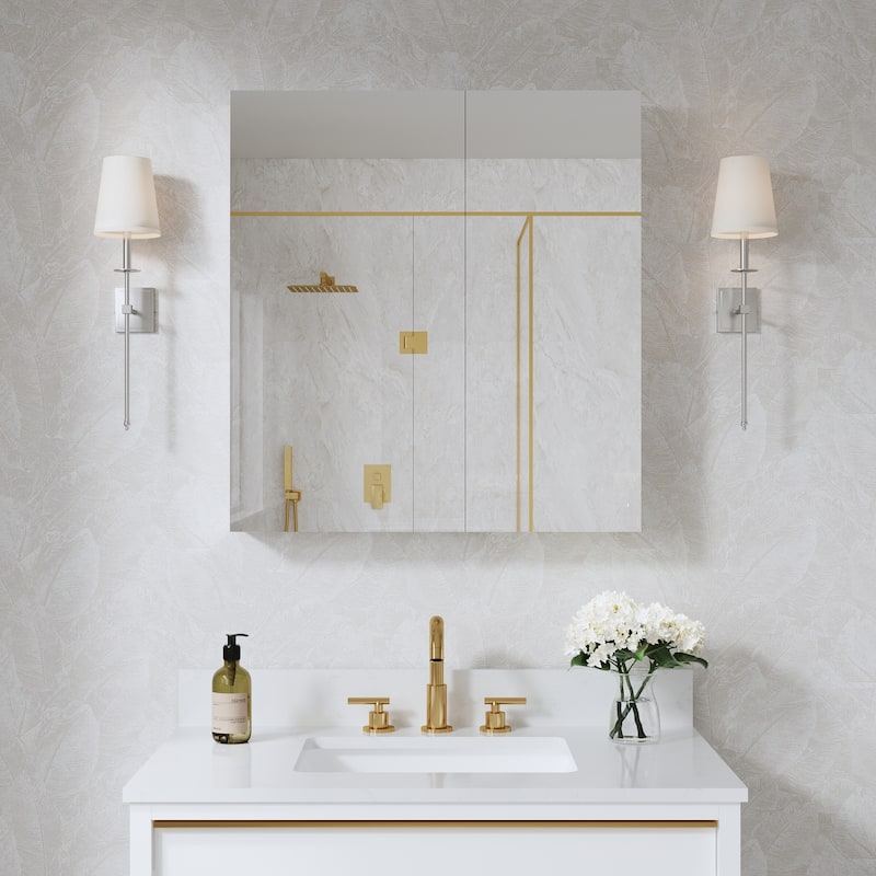 28''W X 30''H Recessed Or Surface Wall Mount Bathroom Medicine Cabinet With Adjustable Glass Shelves - 1630R-1230L