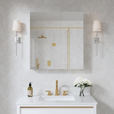 28''W X 30''H Recessed Or Surface Wall Mount Bathroom Medicine Cabinet With Adjustable Glass Shelves
