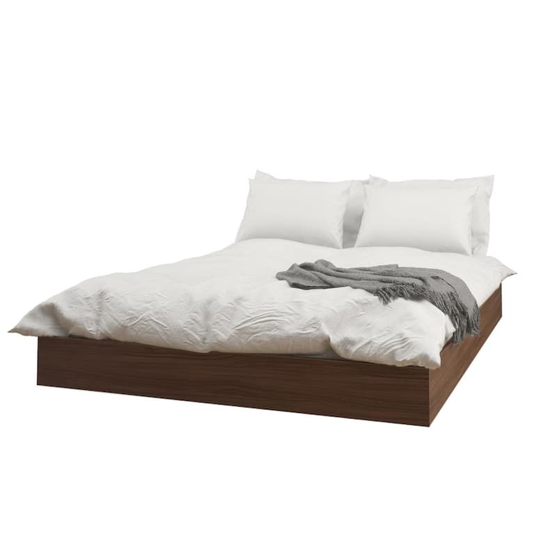 Dawn Platform Bed with Headboard, Walnut and White