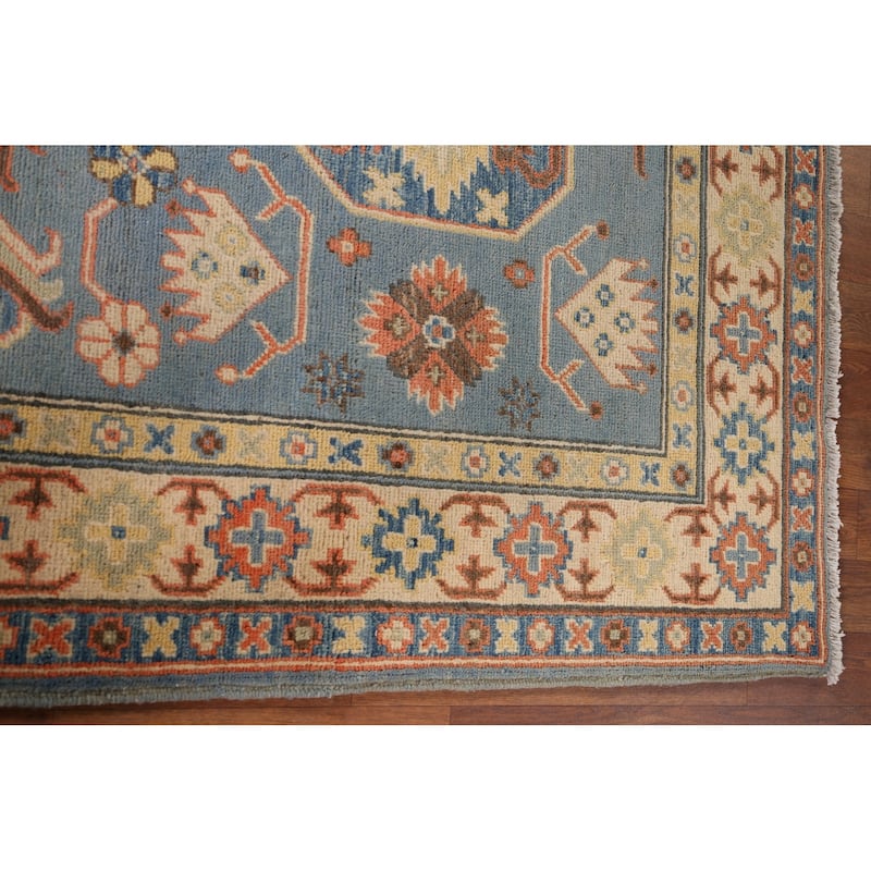 Light Blue Kazak Oriental Area Rug Hand-Knotted Bedroom Wool Carpet - 4'2" x 5'10"