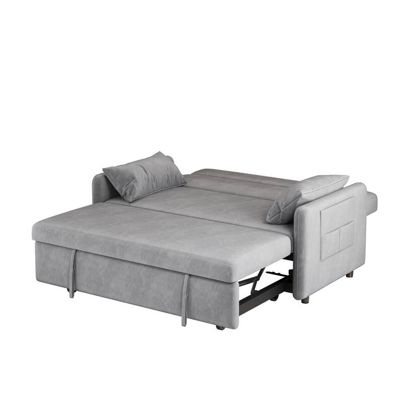 Sofa Pull Out Bed Included 2 Pillows Velvet Sofa for Small Spaces Teal