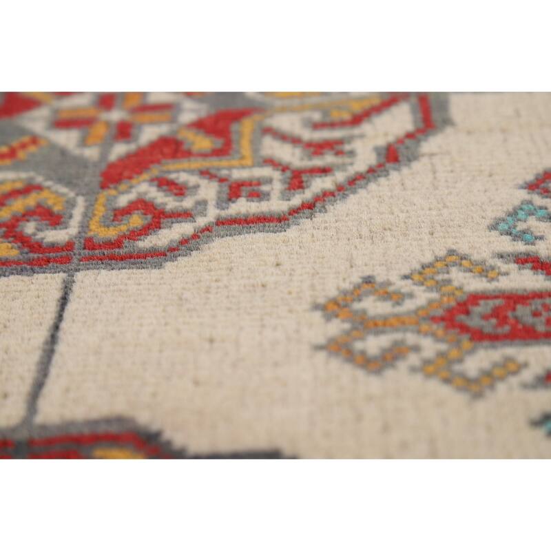 Geometric Kazak Foyer Rug Handmade Beige Traditional Wool Carpet - 2'0" x 3'0"