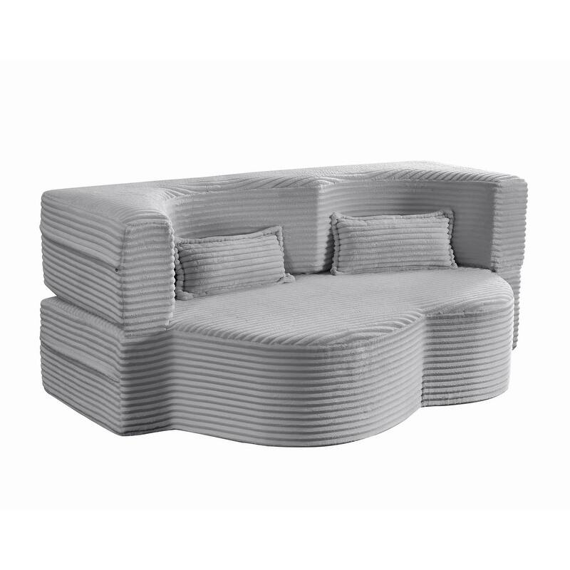 Modern 78" Full Size Convertible Corduroy Foam-Filled Sleeper Sofa,Modern Floor Sofa with 2 Pillows