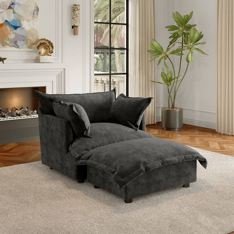 Modern Cloud Chaise Longue Accent Chair with Ottoman set - Arm Chair+Ottoman - Dark Grey
