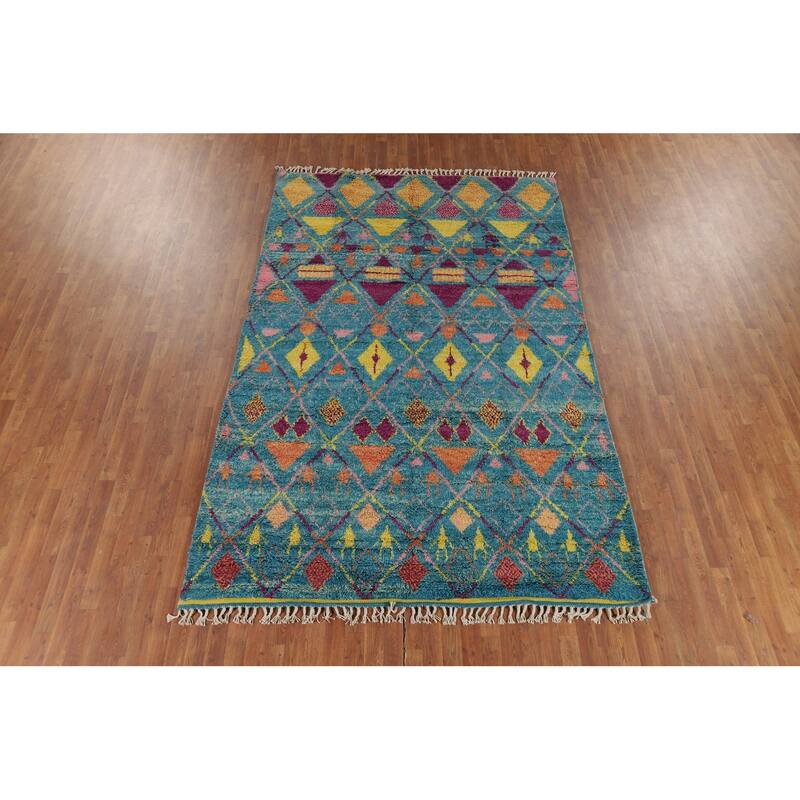 All-Over Trellis Plush Moroccan Area Rug Handmade Wool Carpet - 6'8" x 10'5"