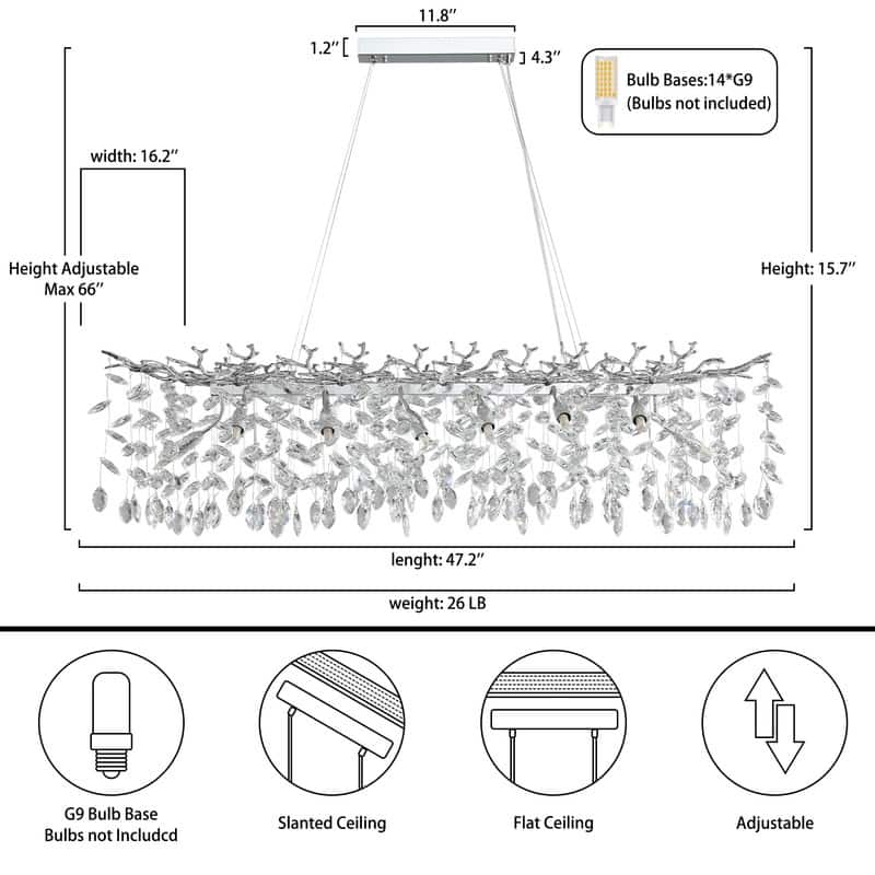 KAYLA 47.2" Modern 14-Lights Gold Luxury Crystal Linear Chandelier