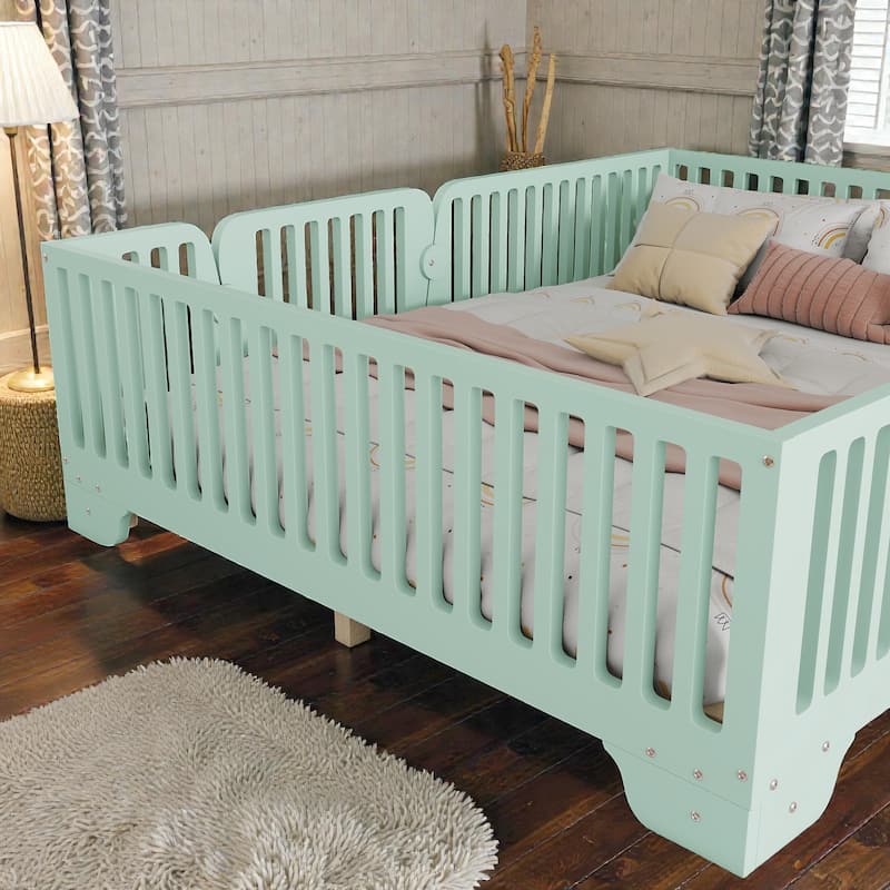 Montessori Floor Bed with Fence and Door, Kids Floor Bed Frame with Slats, No Box Spring Needed