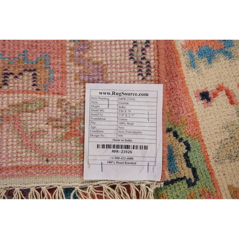 Pink Oushak Indian Runner Rug Handmade Wool Carpet - 2'7"x 7'9"