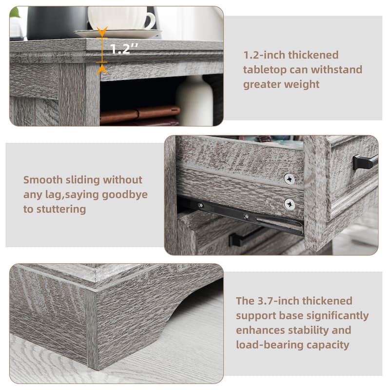 Farmhouse Nightstand Set of 2 with Charging Station, End Table