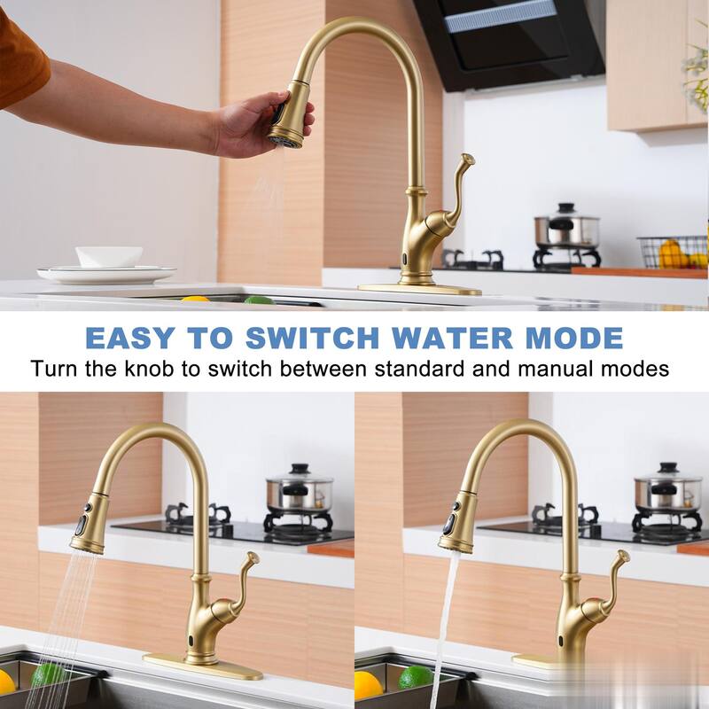 3-Function Single Handle Touchless Pull Down Sprayer Kitchen Faucet