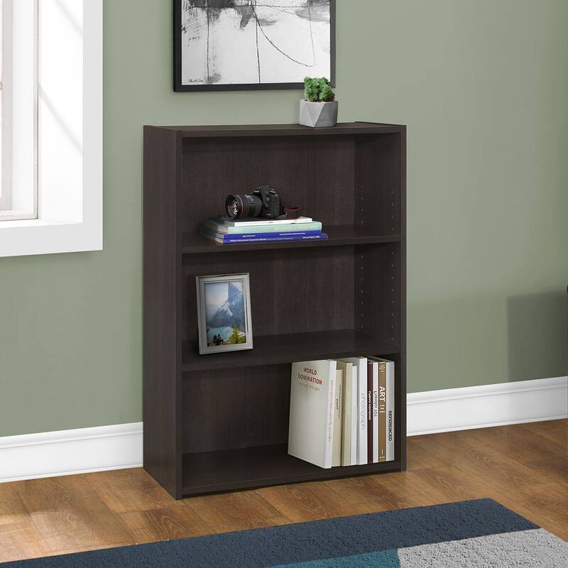 Espresso Wood Vertical Bookcase with Adjustable Shelves for Office Use - 11.75” D x 24.75” W x 35.5”H