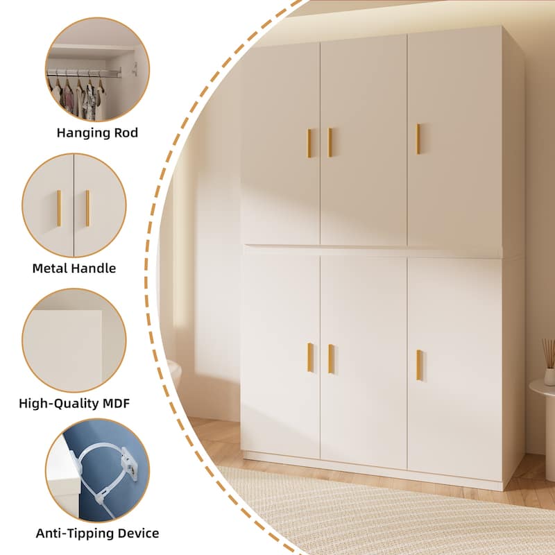 Meyreso White Minimalist Modular Wardrobe Closet with Drawers, Convertible Stacking Armoire - N/A