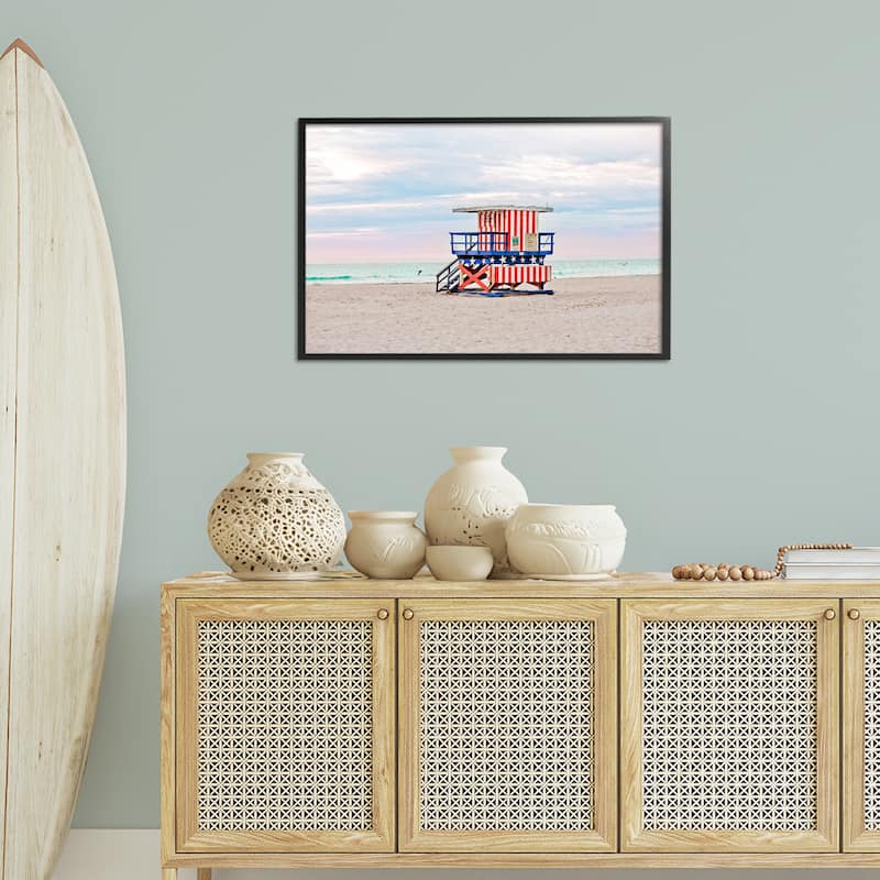 Stupell Patriotic Lifeguard Hut Framed Giclee Art Design By Seven Trees Design