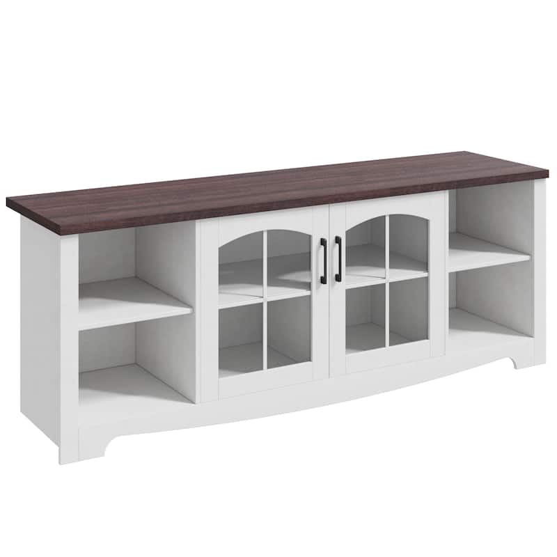EROMMY Solid Wood TV Stand, Modern Entertainment Center with Glass Doors & Adjustable Shelves.