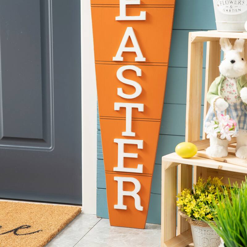 Glitzhome 42"H Easter Wooden Metal Carrot Bunny Porch Sign Spring Gifts