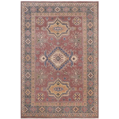 Bohemian Kazak Rebekah Light Purple/Light Blue Wool Rug - 4'0'' x 5'9''