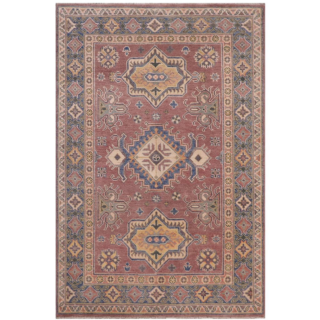 Bohemian Kazak Rebekah Light Purple/Light Blue Wool Rug - 4'0'' x 5'9''