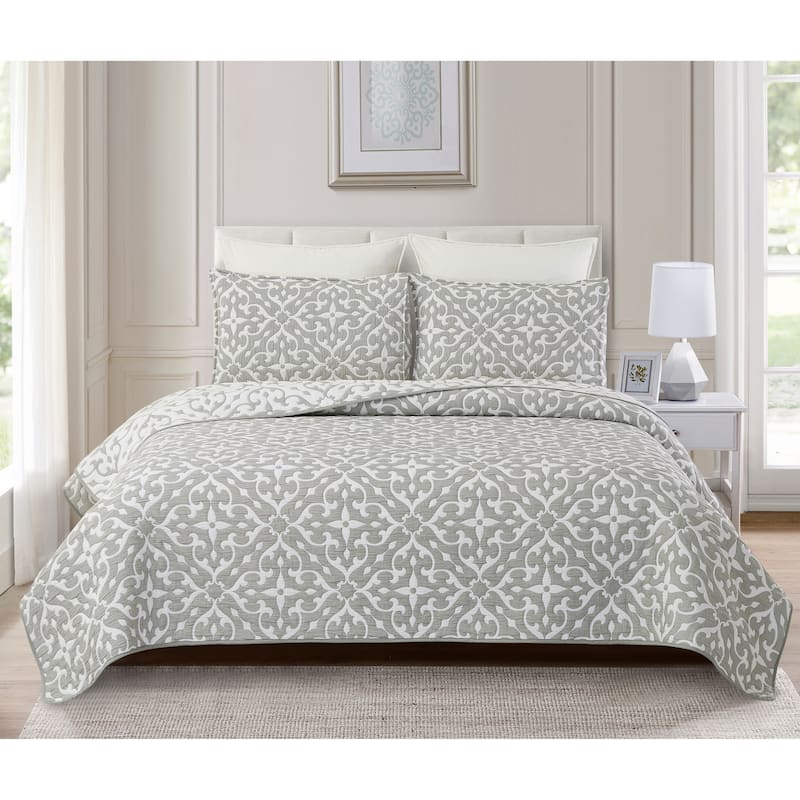 Medallion Jacquard Cotton Cover Quilt Set - Reversible and Machine Washable