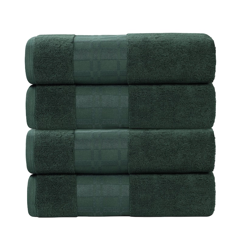 Superior Larissa Cotton Embroidered Geometric Border Bath Towel Set of 4