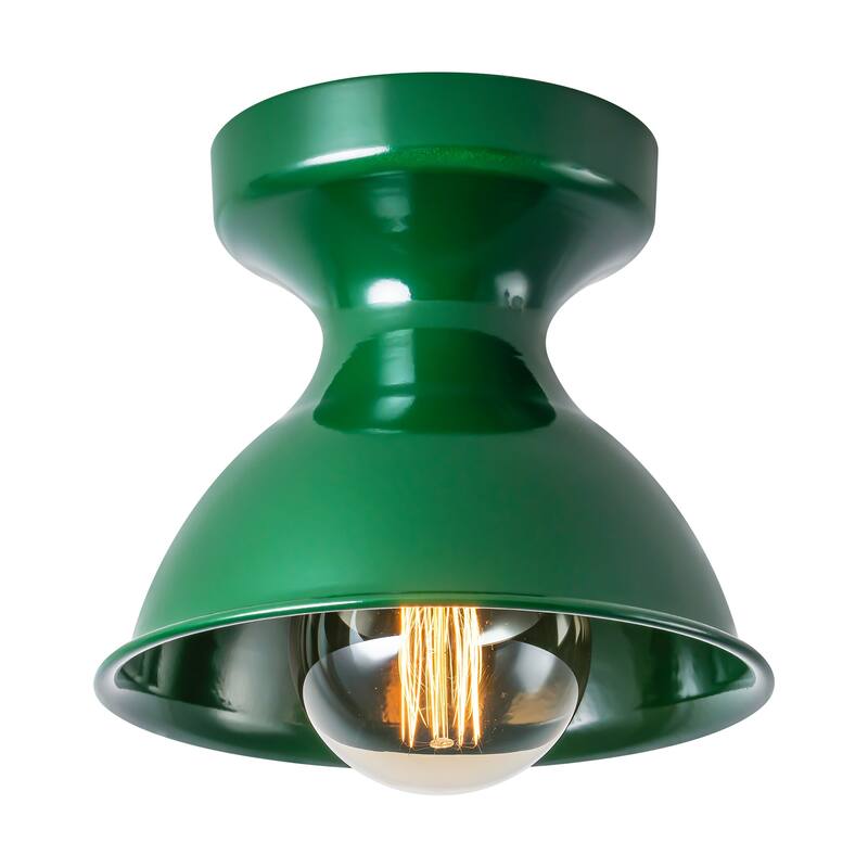 1-Light 8.4 in. Polished Modern Industrial Bowl Dome Small Semi-Flush Mount Light - 8.4 in. W x 7 in. H