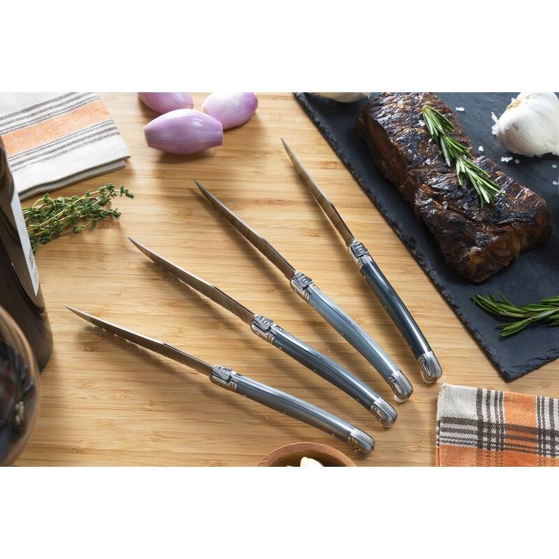 French Home Set of 4 Laguiole Steak Knives, Shades of Grey - Silver