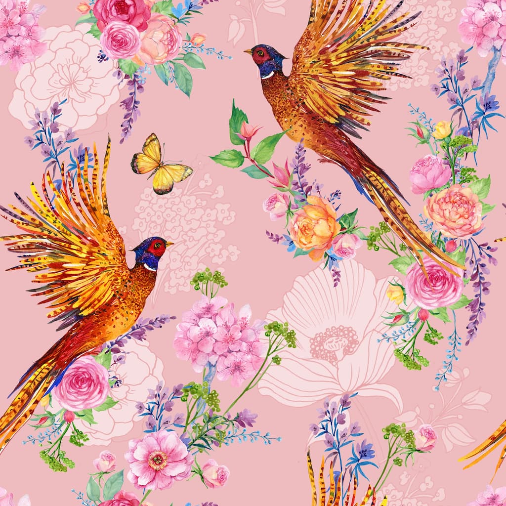 Floral Peacock Removable Wallpaper - 10'ft H x 24''inch W