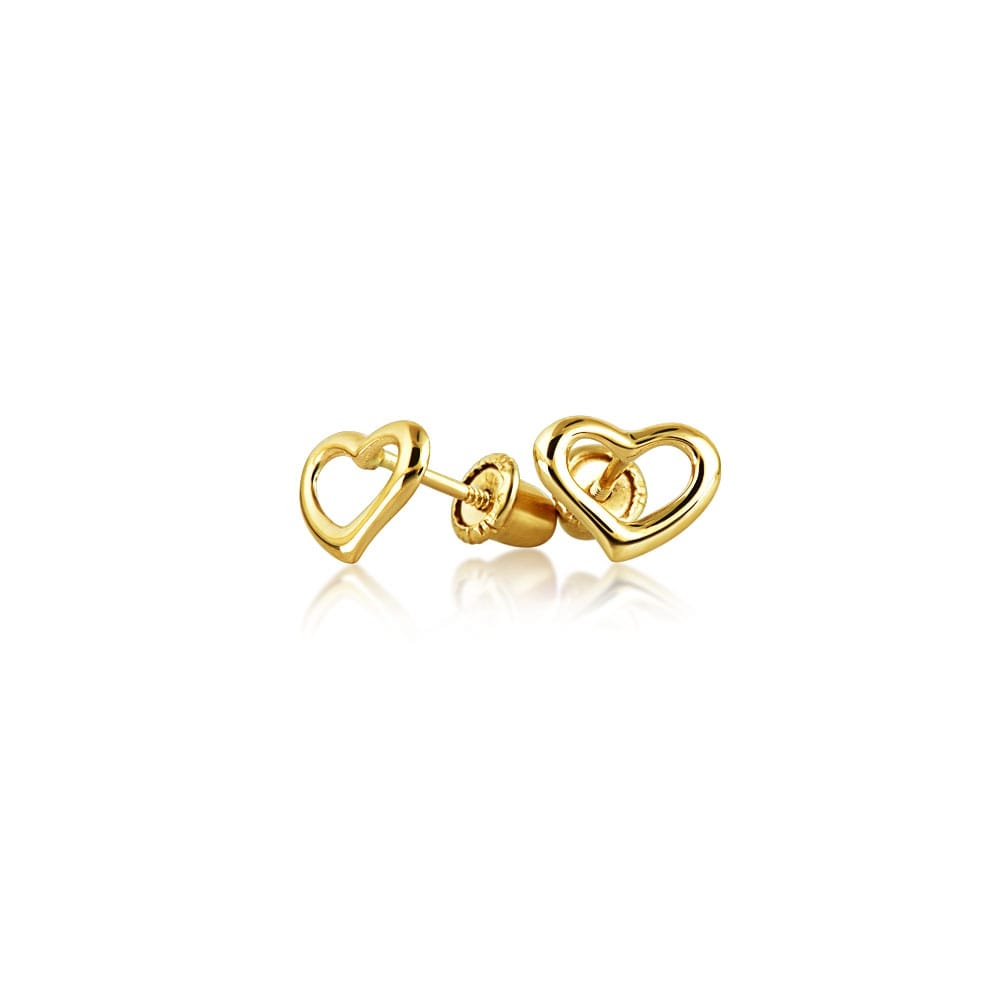 Tiny Minimalist Open Heart Shaped Stud Earrings For Women Real 14k Gold Back Tiny Minimalist Open Heart Shaped Stud Earrings For Women Real 14k Gold Back