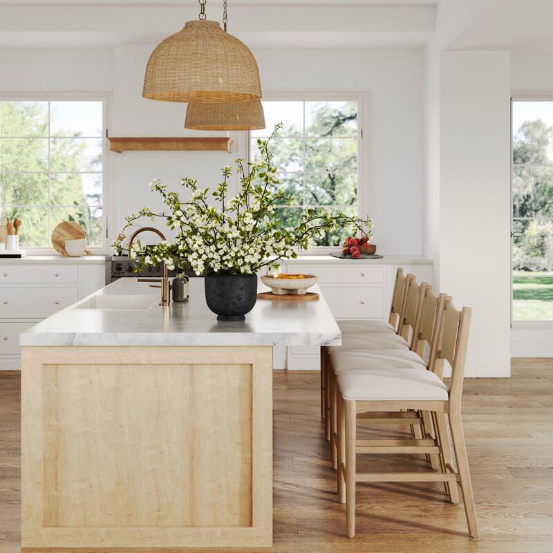 Elodia Boho Counter Height Bar Stool with Woven Seagrass Backrest and Solid Wood Frame