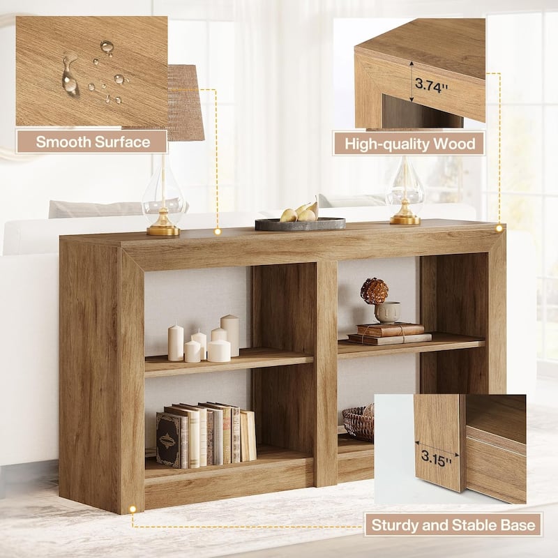 59-Inch Farmhouse Console Table, 3-Tier Entryway Table with Storage