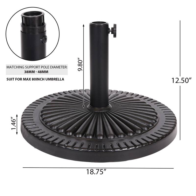 Roomfitters Black Rock Resin Outdoor Umbrella Base with Molded Details, Weather Resistant Stand, Black
