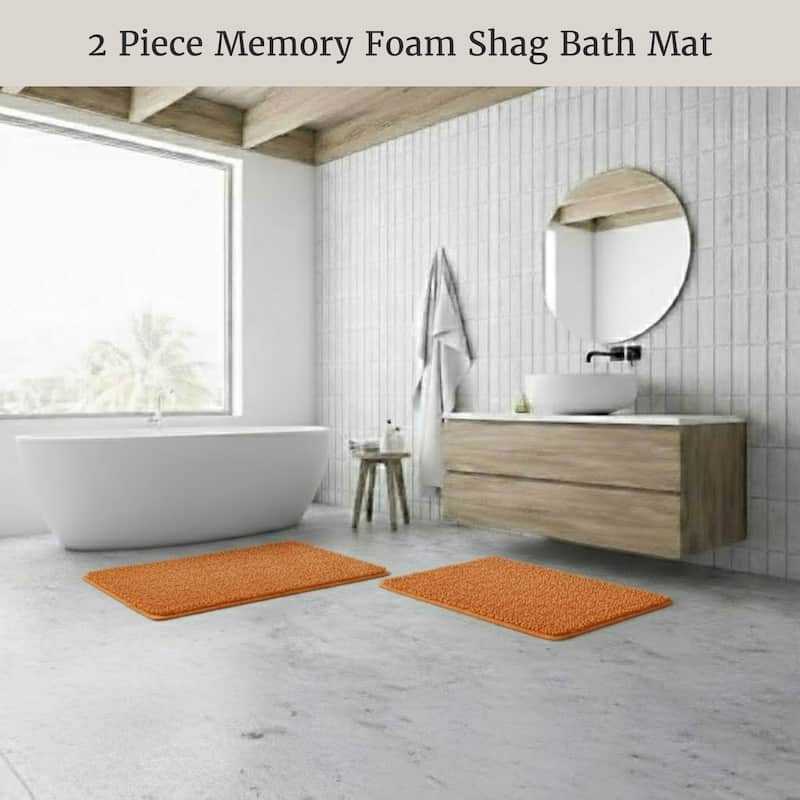 Bathroom Rugs - 2-Piece Memory Foam Bathroom Set with Chenille Shag Top and Non-Slip Base by Windsor Home