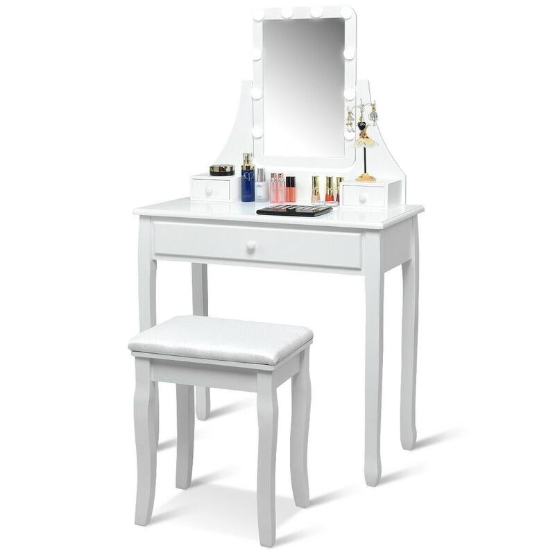 10 LED Lighted Mirror and 3 Drawers Vanity Table Set - 31.5" x 16" x 54" (L x W x H)