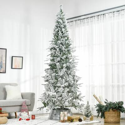 9ft Artificial Snow Flocked Pine Christmas Tree with 1159 Realistic Tips, Xmas Tree for Festive Home Office Decoration