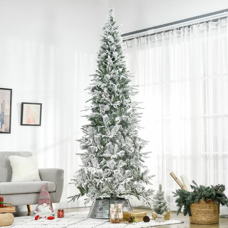 9ft Flocked Pine Christmas Tree, Unlit, Realistic Snowy Design with Easy Setup