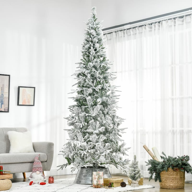 9ft Unlit Snow Flocked Pine Tree for Christmas with 1159 Realistic Branch Tips - Green,White